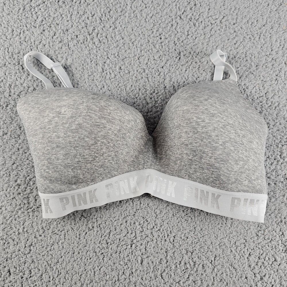 PINK Victoria Secret T Shirt Bra 36DD Gray Wireless E80